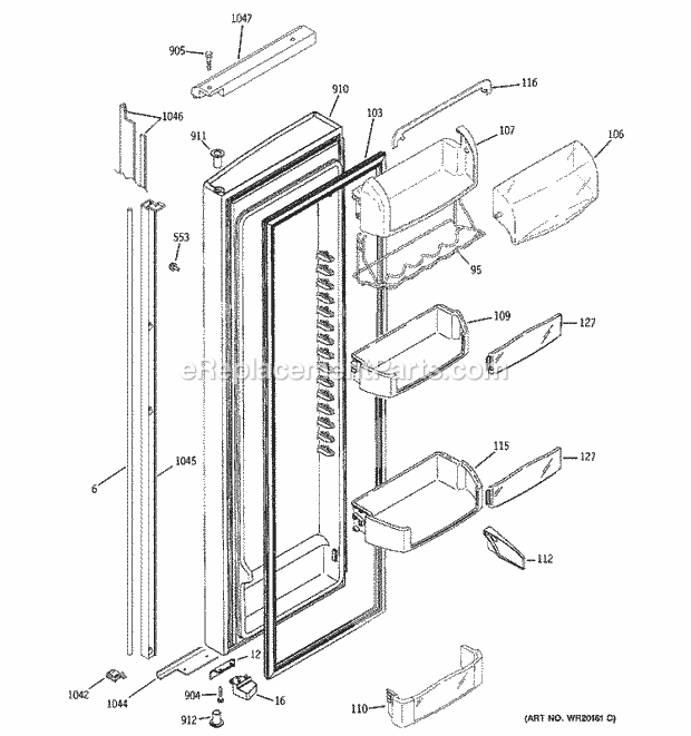 GE PSI23MGWDCV Refrigerator W Series Fresh Food Door Diagram