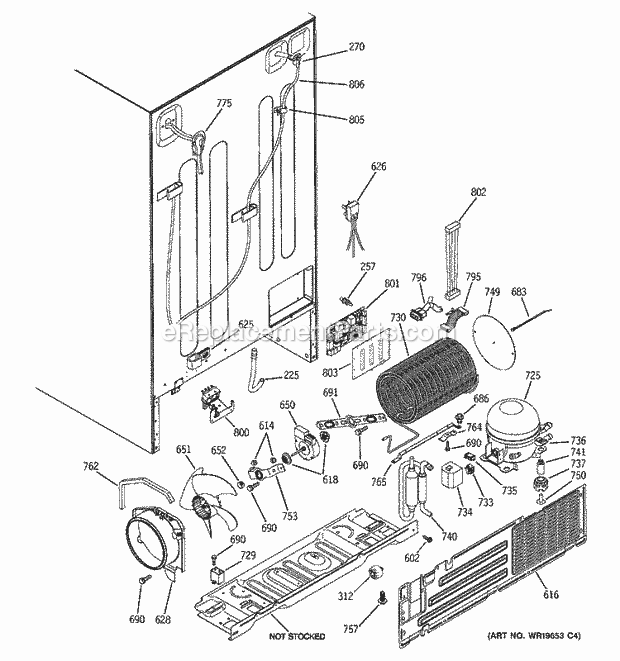 GE PSK25NGSCCWW Refrigerator Sealed System & Mother Board Diagram