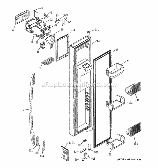 GE PSK25NGSCCWW Refrigerator Freezer Door Diagram