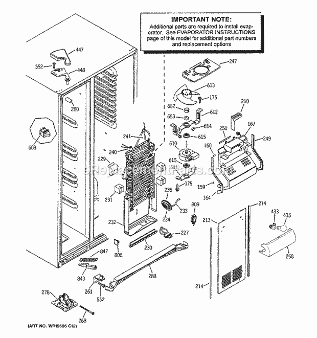 GE PSK25NGSCCWW Refrigerator Freezer Section Diagram