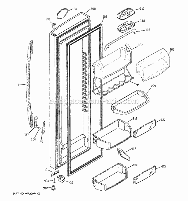 GE PSK25NGSCCWW Refrigerator Fresh Food Door Diagram