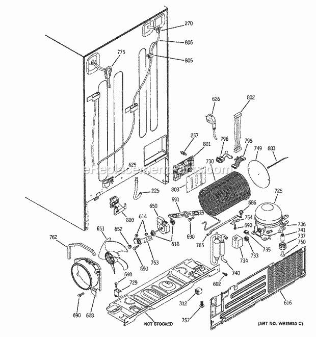 GE PSK27NGSBCWW Refrigerator Sealed System & Mother Board Diagram
