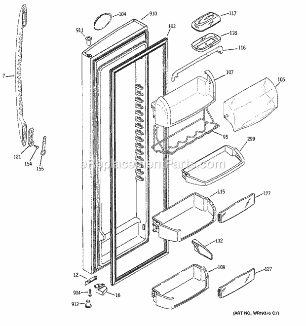 GE PSK27NGSBCWW Refrigerator Fresh Food Door Diagram