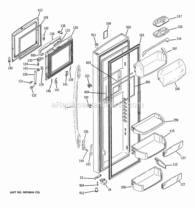 GE PSK27NHSBCWW Refrigerator Fresh Food Door Diagram