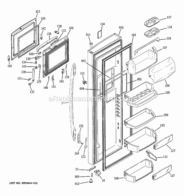 GE PSK27NHSCCWW Refrigerator Fresh Food Door Diagram