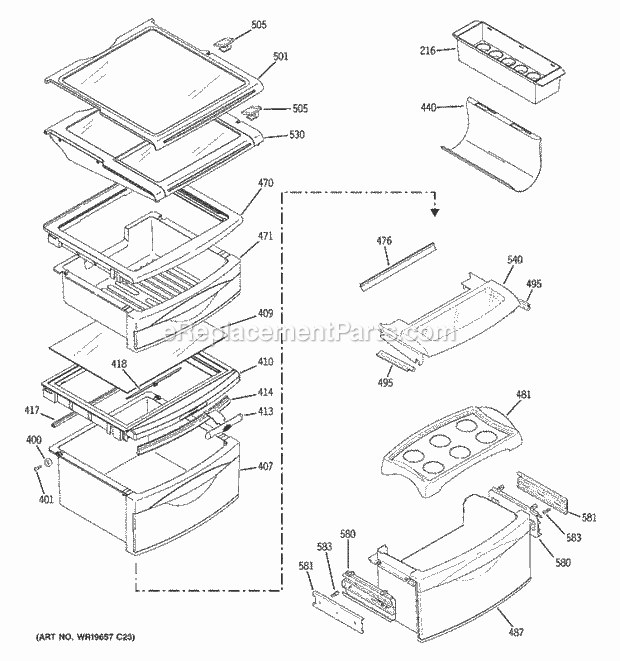 GE PSK27NHSECWW Refrigerator S Series Fresh Food Shelves Diagram