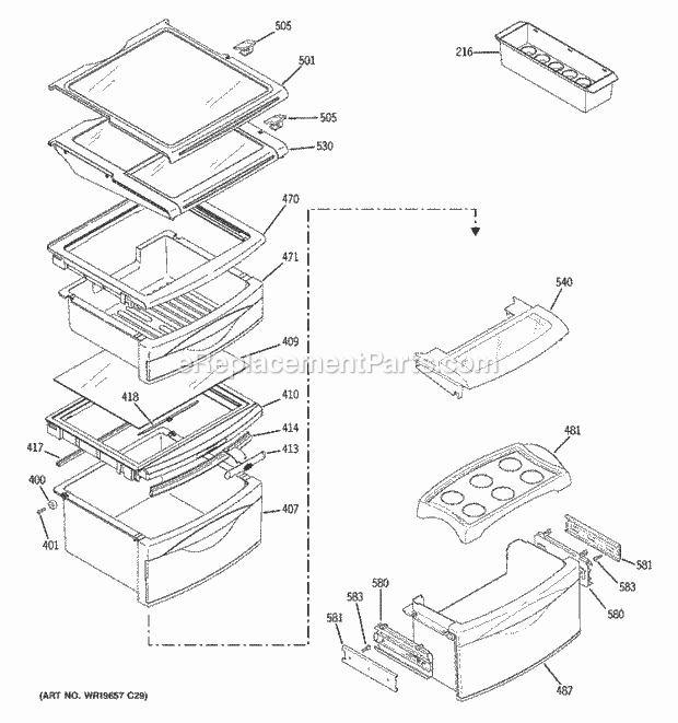 GE PSK29NGSDCCC Refrigerator Fresh Food Shelves Diagram