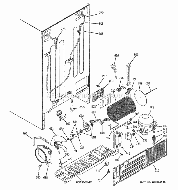 GE PSK29NHSECWW Refrigerator S Series Sealed System & Mother Board Diagram