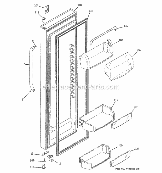 GE PSR26LSRASS Refrigerator Fresh Food Door Diagram