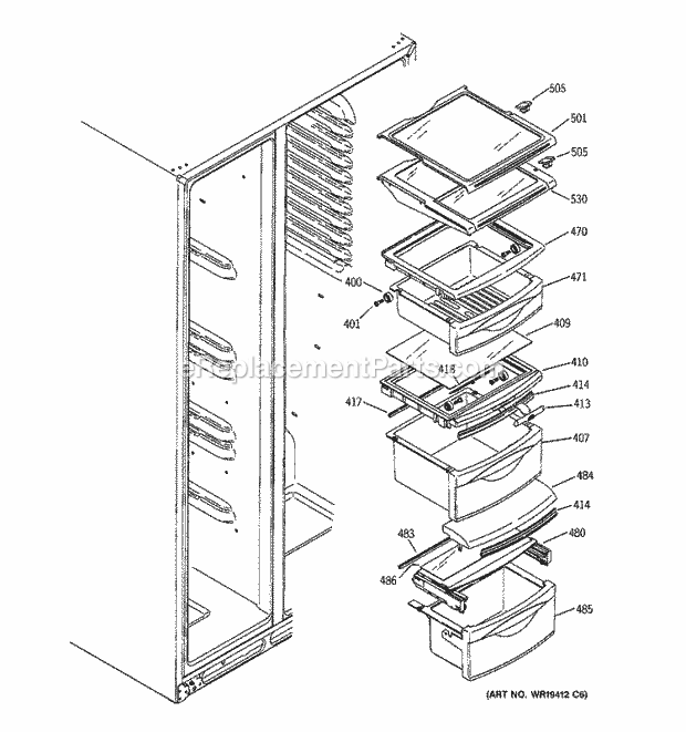 GE PSR26LSRBSS Refrigerator Fresh Food Shelves Diagram