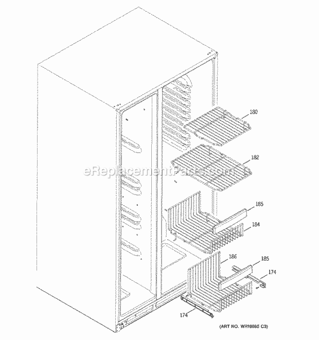 GE PSR26LSRDSS Refrigerator Freezer Shelves Diagram