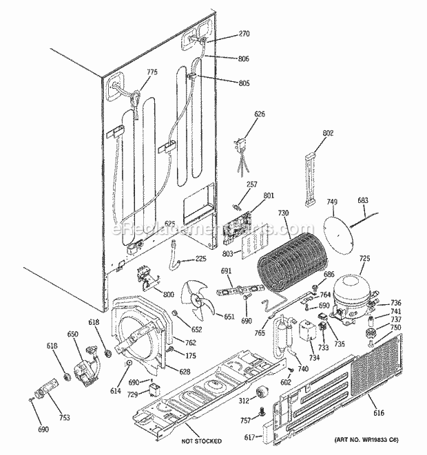 GE PSR26MSPESS Refrigerator Sealed System & Mother Board Diagram