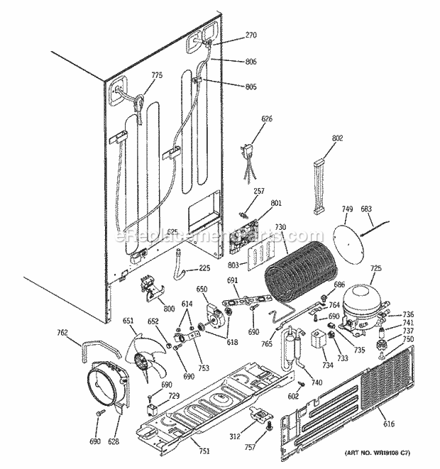 GE PSR26UHPASS Refrigerator Sealed System & Mother Board Diagram