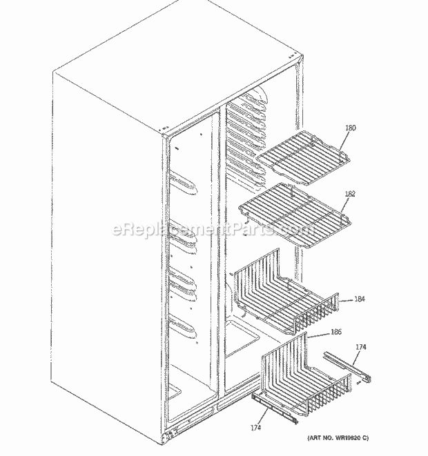 GE PSS23LSSASS Refrigerator Freezer Shelves Diagram