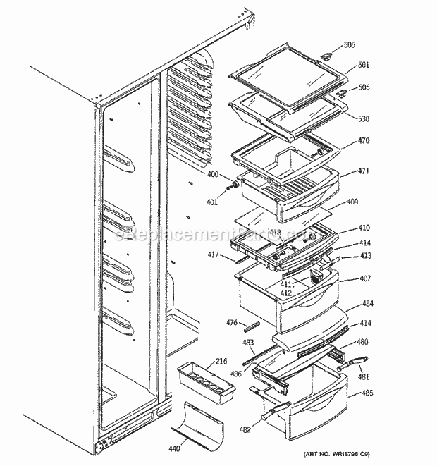 GE PSS25MGMBCC Refrigerator Fresh Food Shelves Diagram