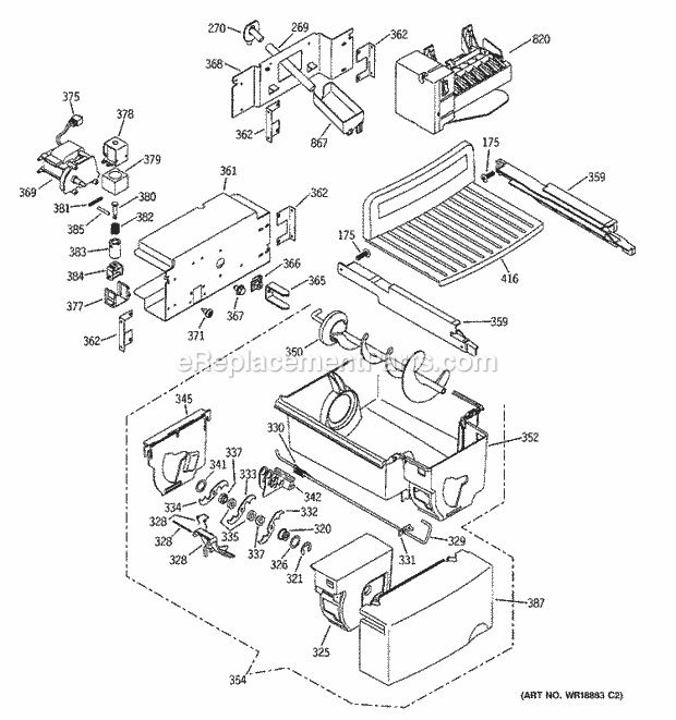 GE PSS25MGMBCC Refrigerator Icemaker & Dispenser Diagram