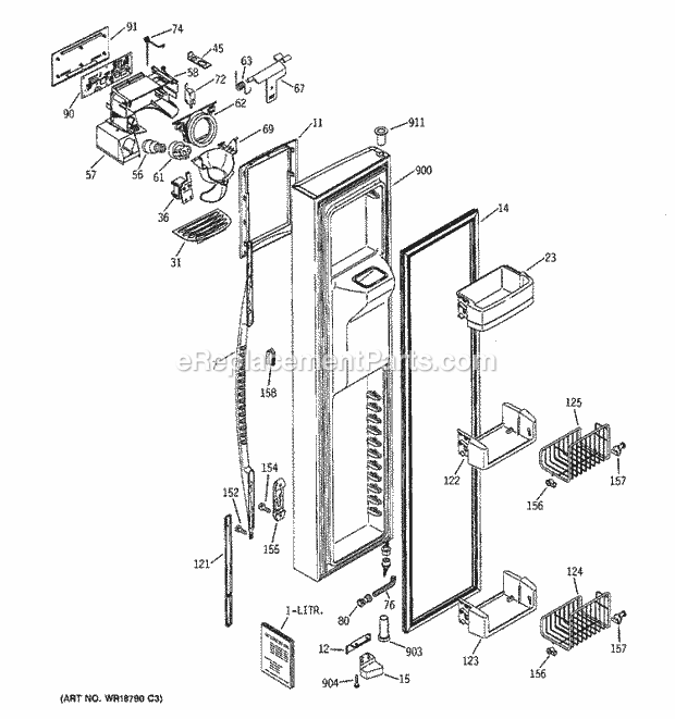 GE PSS25NGMACC Refrigerator Freezer Door Diagram