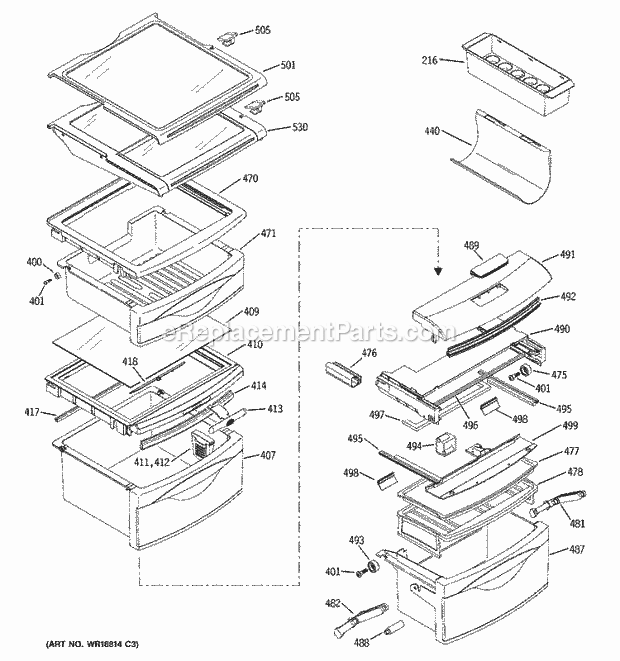 GE PSS25NGMACC Refrigerator Fresh Food Shelves Diagram