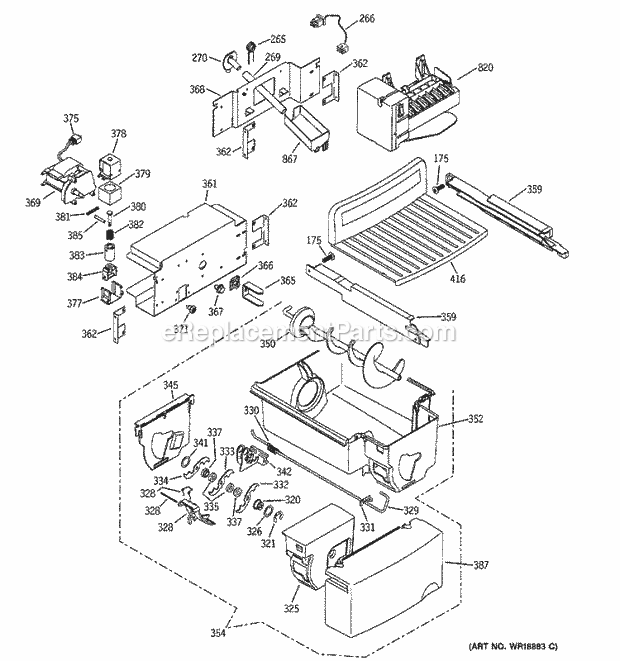 GE PSS25NGMACC Refrigerator Icemaker & Dispenser Diagram