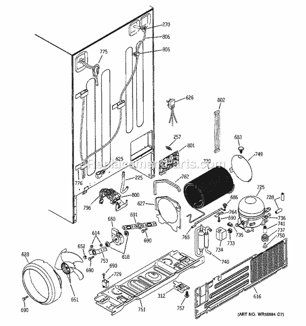 GE PSS25NGMDBB Refrigerator Sealed System & Mother Board Diagram