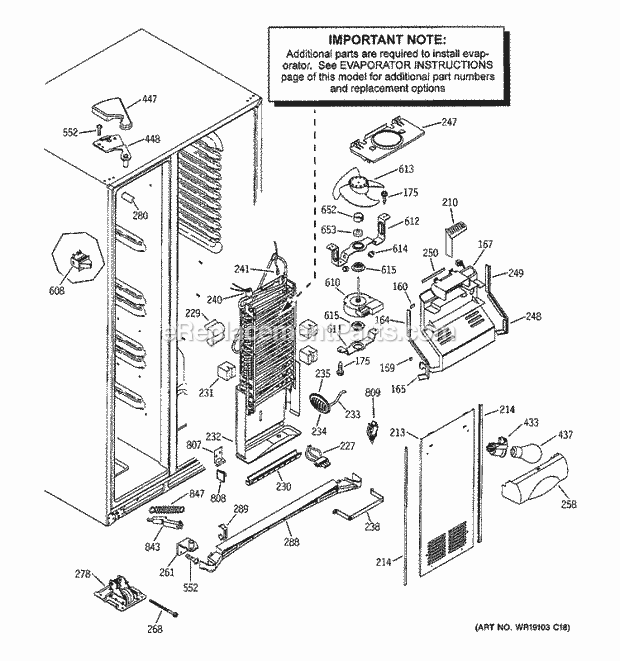 GE PSS25SSNASS Refrigerator Freezer Section Diagram