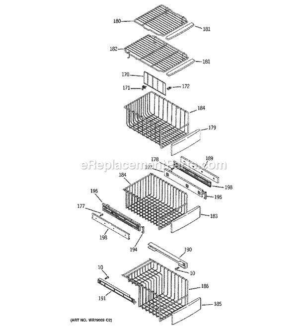 GE PSS25SSNASS Refrigerator Freezer Shelves Diagram