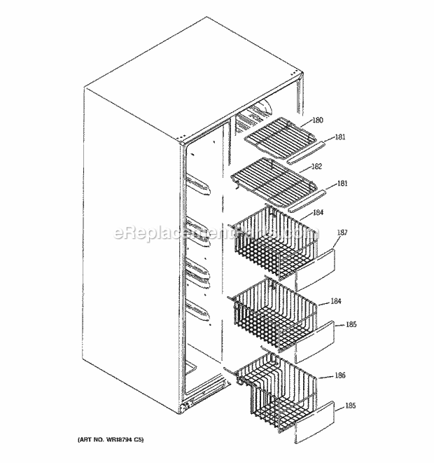 GE PSS26MGPAWW Refrigerator Freezer Shelves Diagram