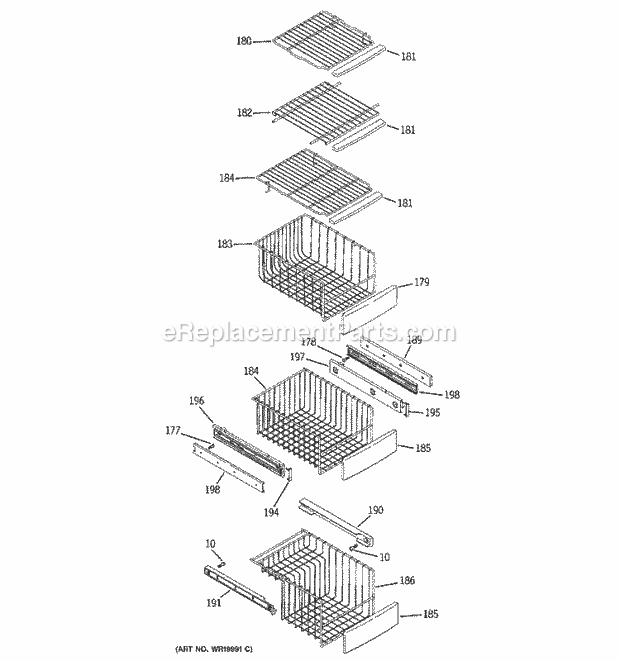 GE PSS26MGTDBB Refrigerator Freezer Shelves Diagram