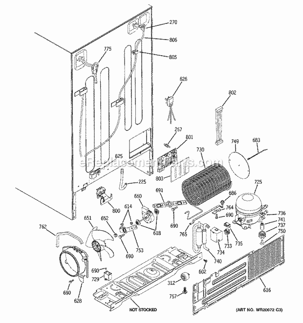 GE PSS26MSWASS Refrigerator W Series Sealed System & Mother Board Diagram