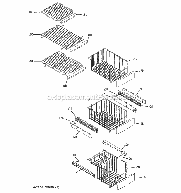 GE PSS26MSWASS Refrigerator W Series Freezer Shelves Diagram