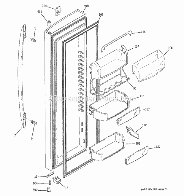 GE PSS26MSWASS Refrigerator W Series Fresh Food Door Diagram