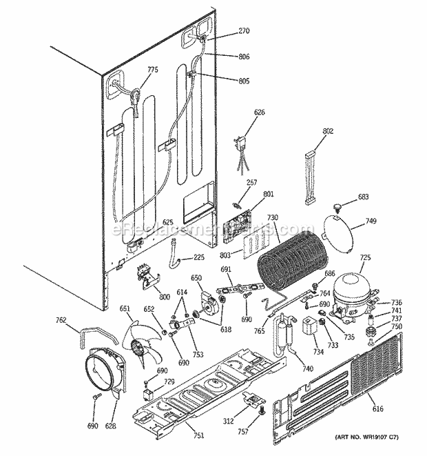 GE PSS26NGPAWW Refrigerator Sealed System & Mother Board Diagram