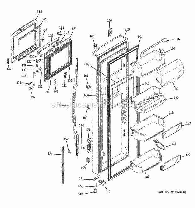 GE PSS26NHPACC Refrigerator Fresh Food Door Diagram