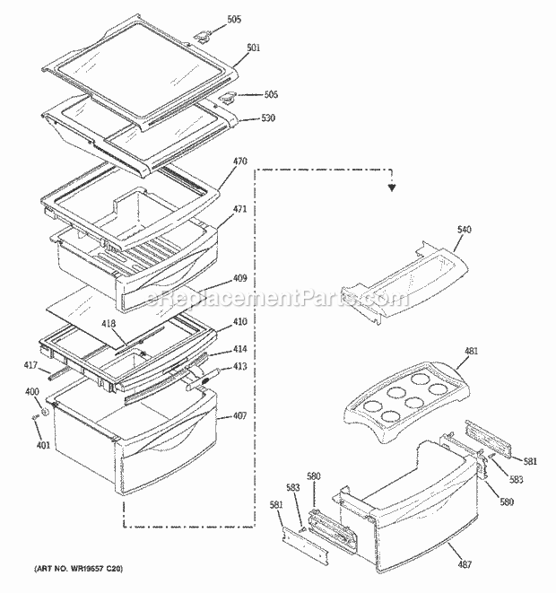 GE PSS26PSTBSS Refrigerator Fresh Food Shelves Diagram