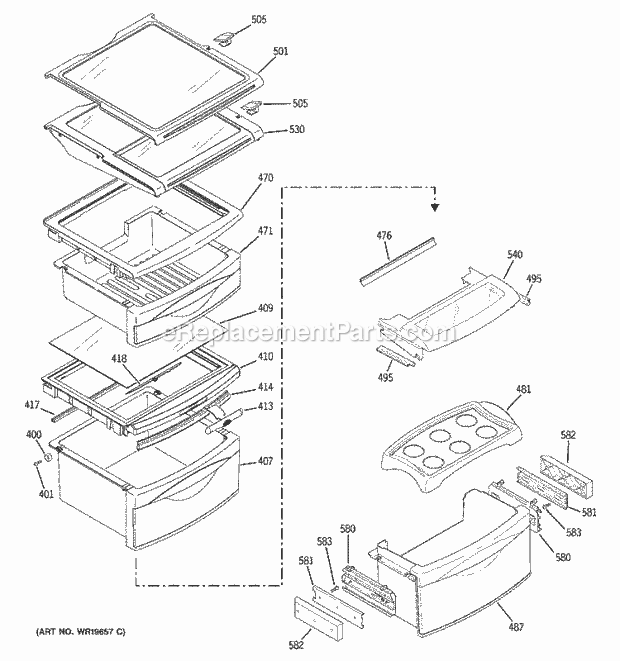 GE PSS26SGRDSS Refrigerator Fresh Food Shelves Diagram