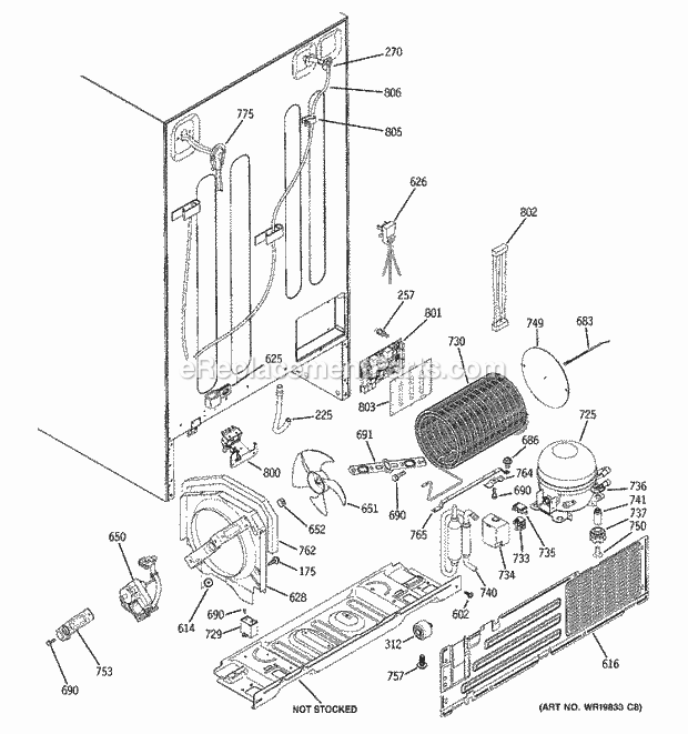 GE PSS26SGRESS Refrigerator Sealed System & Mother Board Diagram