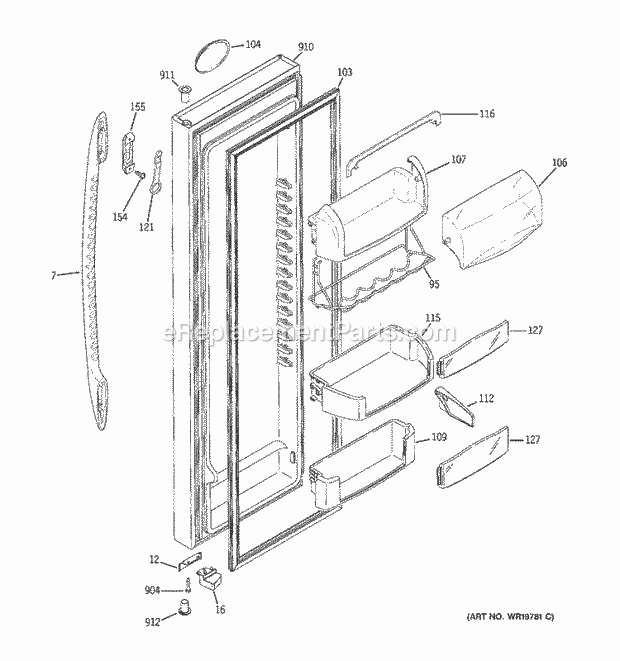 GE PSS29NGSAWW Refrigerator Fresh Food Door Diagram