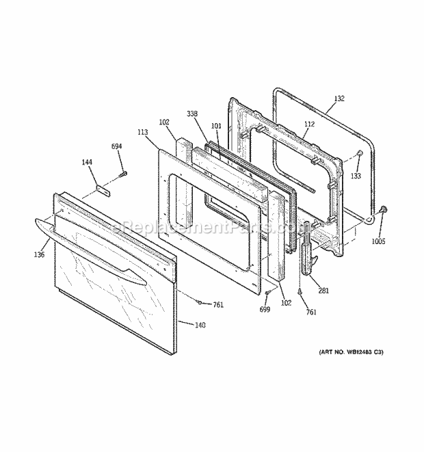 GE PT956BM1BB Electric Oven Door Diagram