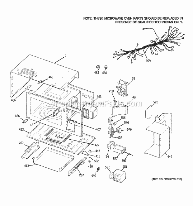 GE PT970BM1BB Wall Oven Microwave Body Parts Diagram