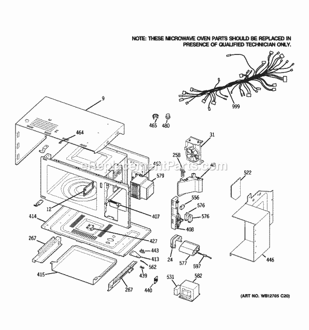 GE PT970WM3WW Microwave Body Parts Diagram