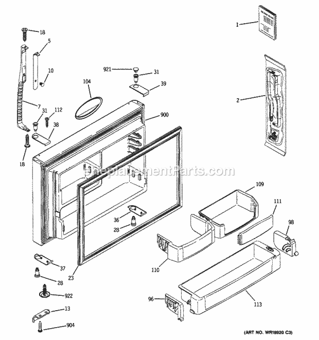 GE PTE25LBTJRWW Freezer Door Diagram