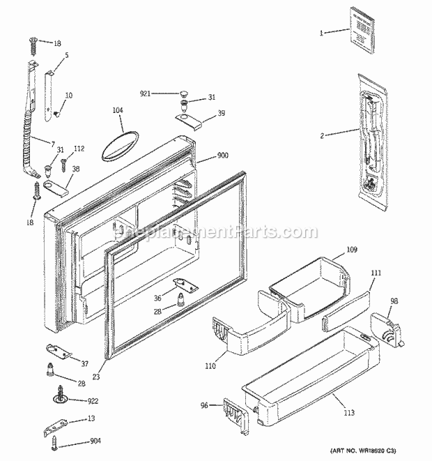 GE PTS22LCRARBB Refrigerator Freezer Door Diagram