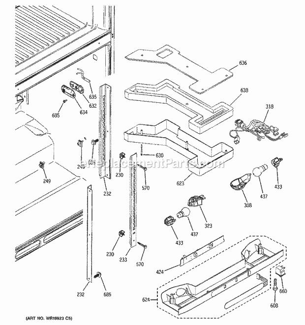 GE PTS22LCRARBB Refrigerator Fresh Food Section Diagram