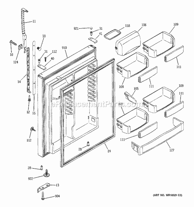 GE PTS22LHPARBB Refrigerator Fresh Food Door Diagram