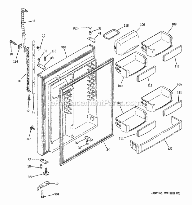 GE PTS22SBMARBS Refrigerator Fresh Food Door Diagram