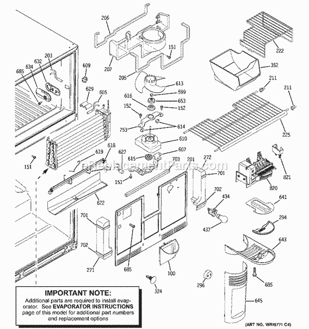 GE PTS25LHSARWW Refrigerator Freezer Section Diagram