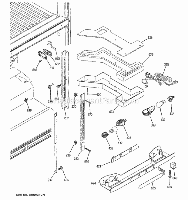 GE PTS25LHSARWW Refrigerator Fresh Food Section Diagram