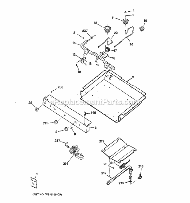 GE RGB533CEH5CC Gas Range Gas & Burner Parts Diagram