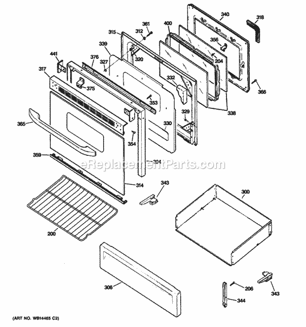 GE RGB790CEK9CC Freestanding, Gas Range Door & Drawer Parts Diagram