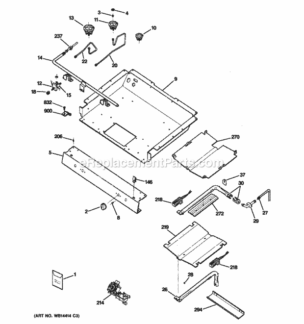 GE RGB790CEK9CC Freestanding, Gas Range Gas & Burner Parts Diagram